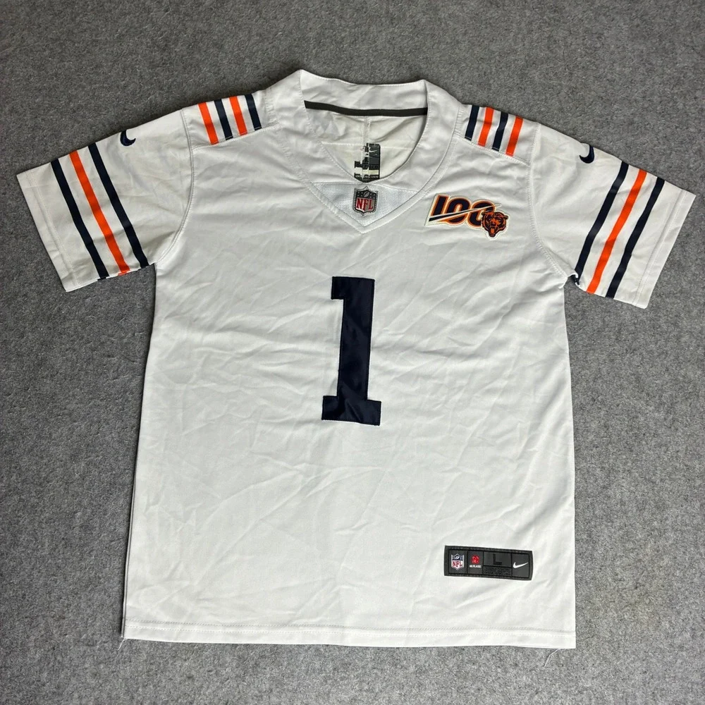Nike Chicago Bears NFL 100th Anniversary Jersey Youth Large Justin Fields White